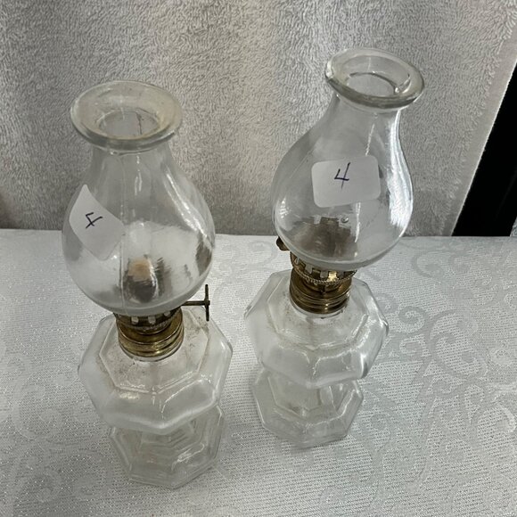 Vintage Clear Glass Oil Lamps Set/2  6.5 Inches - Picture 2 of 6